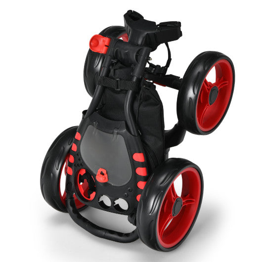 Golf Push Pull Cart with Foot Brake-Red