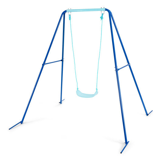 Outdoor Kids Swing Set with Heavy-Duty Metal A-Frame and Ground Stakes-Blue