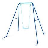 Outdoor Kids Swing Set with Heavy-Duty Metal A-Frame and Ground Stakes-Blue