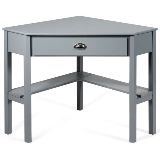 Corner Wooden Piece Laptop Computer Desk-Gray