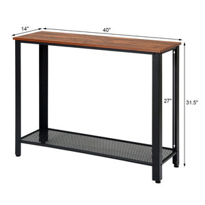 Metal Frame Wood  Console Sofa Table with Storage Shelf-Black