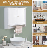 Wall Mounted Bathroom Storage Medicine Cabinet with Towel Bar-White