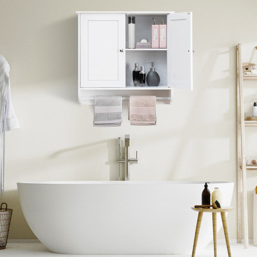 Wall Mounted Bathroom Storage Medicine Cabinet with Towel Bar-White