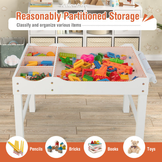 Wooden Kids Multi Activity Play Table with Storage Paper Roll-White