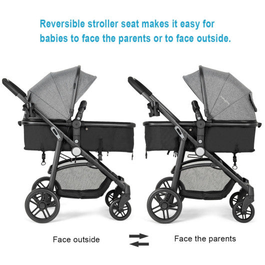 2-in-1 Foldable Pushchair Newborn Infant Baby Stroller-Gray