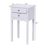 Side Table End Accent Table with 2 Drawers-White