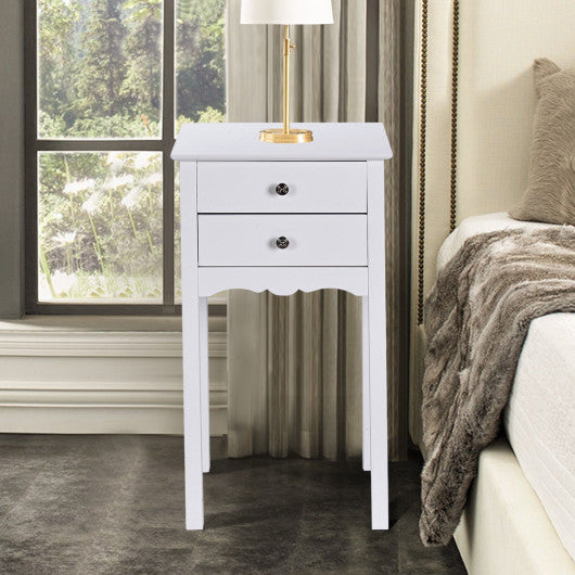 Side Table End Accent Table with 2 Drawers-White