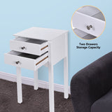 Side Table End Accent Table with 2 Drawers-White